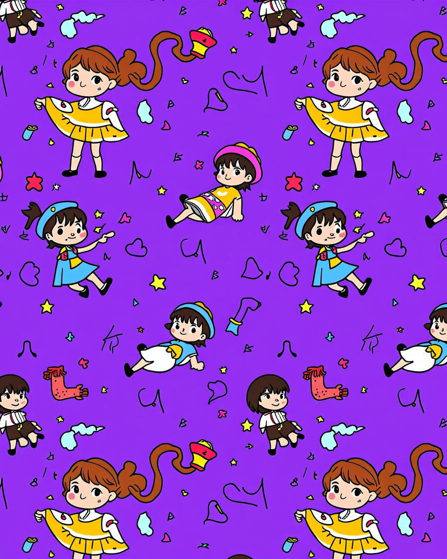 Playful Cartoon Girl Pattern Design Rug