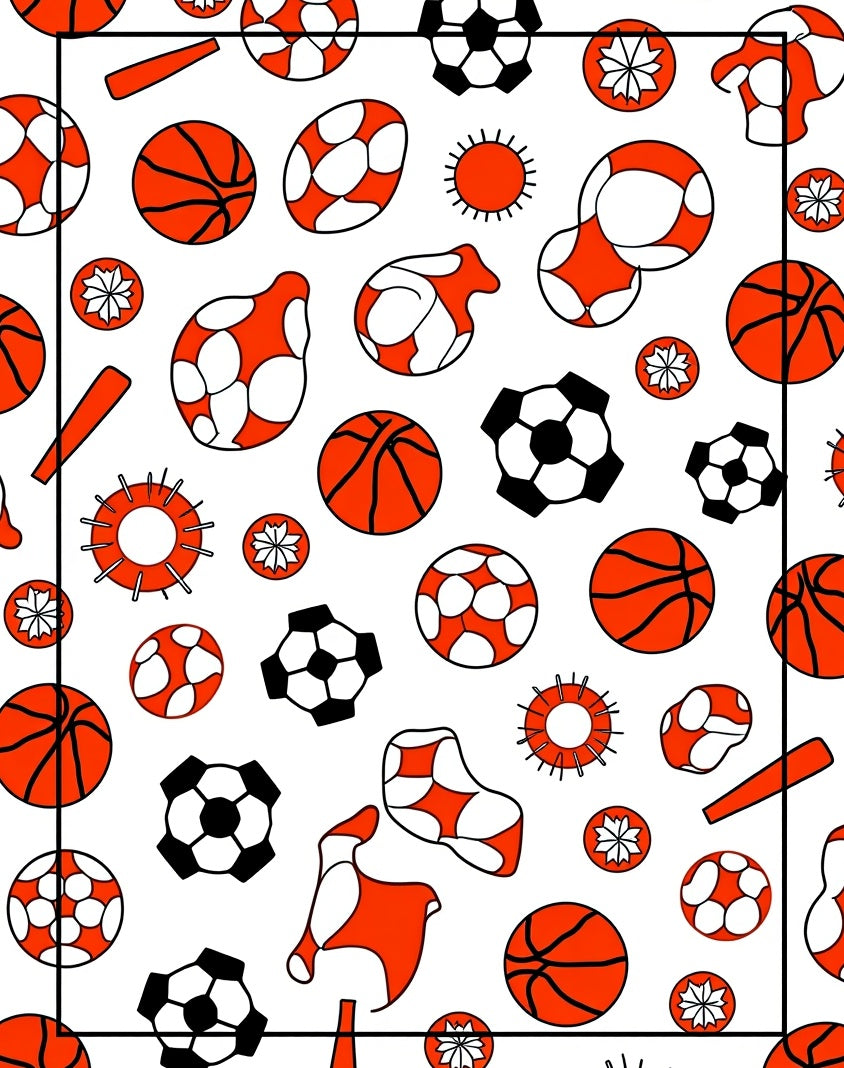 Sporty Balls Pattern White Orange Rug
