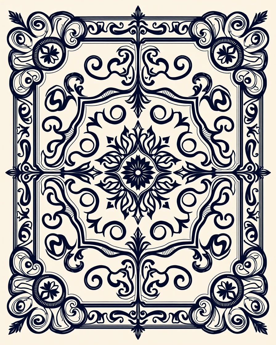 Ornate Flourish Scroll Design Rug