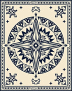 Navy Starburst Bordered Pattern Rug
