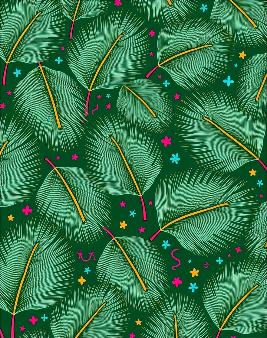 Green Tropical Palm Frond Scattered Stars Rug