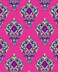 Vibrant Pink With Blue Yellow Damask Pattern Rug