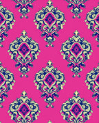 Vibrant Pink With Blue Yellow Damask Pattern Rug