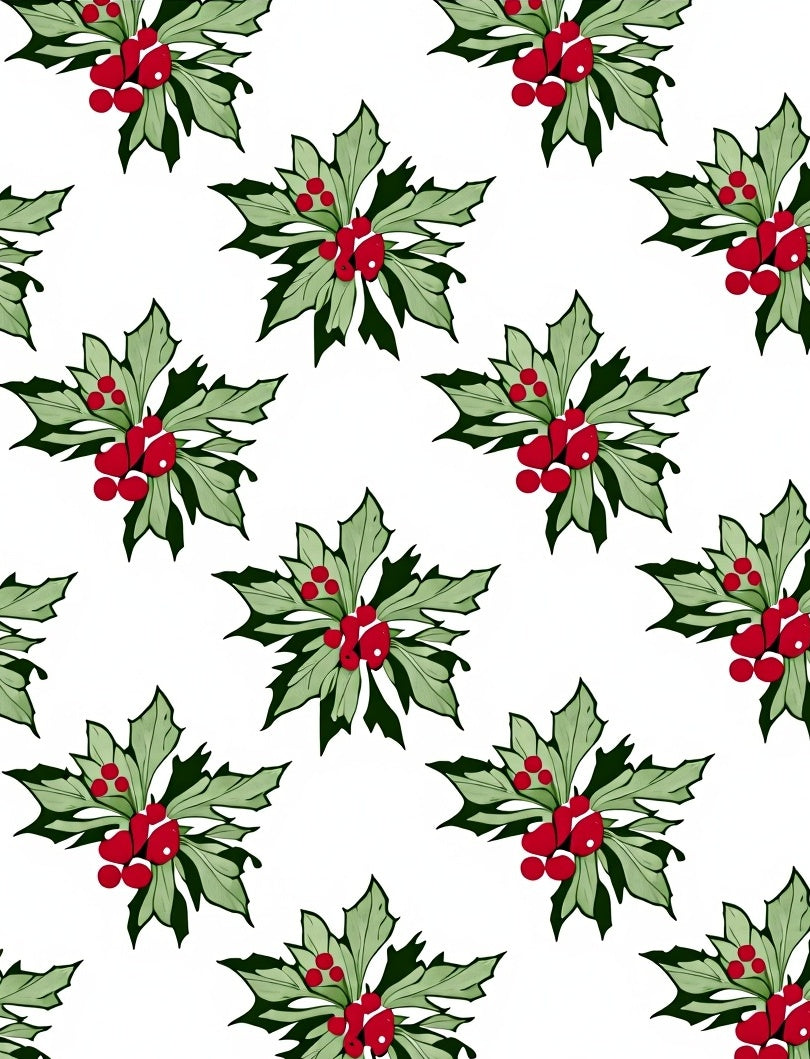 Spiky Green Leaves Red Berries Scatter Rug