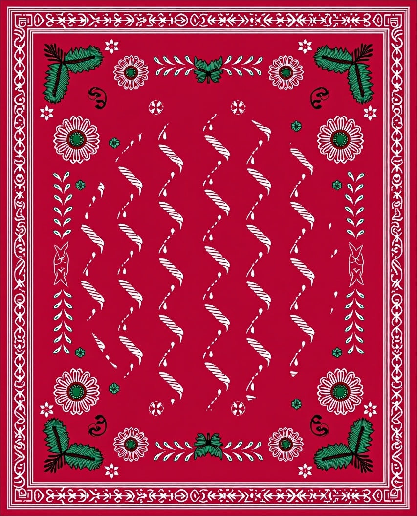 Red Festive Bordered Flower Design Rug