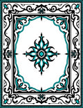 Ornate Black Turquoise Scrollwork Design Rug