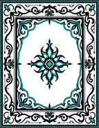 Ornate Black Turquoise Scrollwork Design Rug
