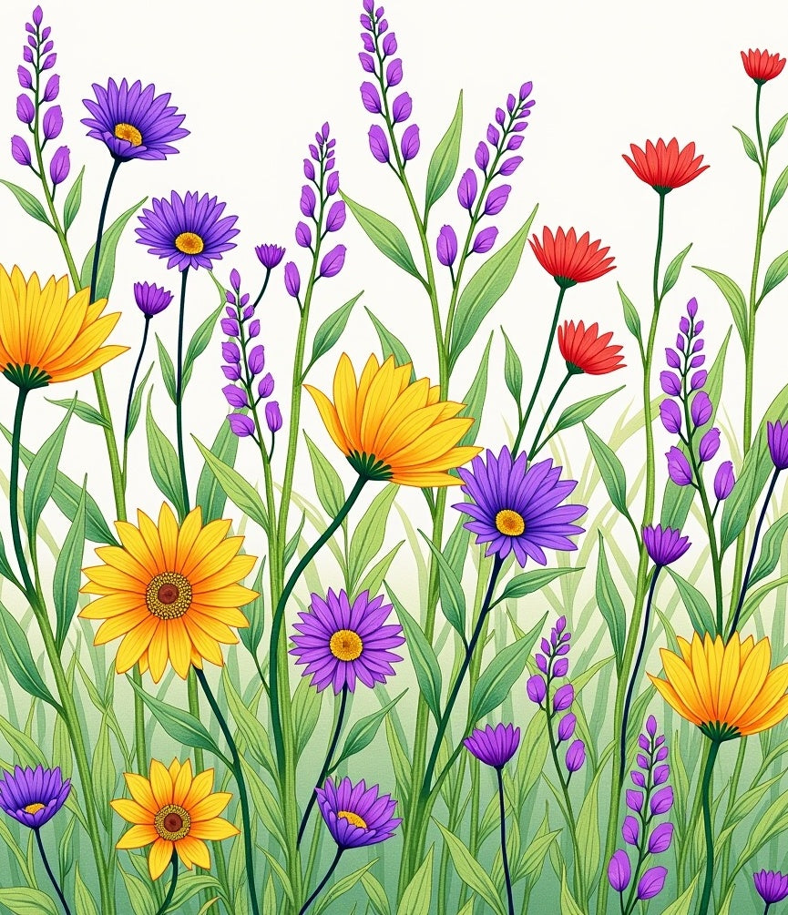 Floral Meadow With Purple Yellow Flowers Rug