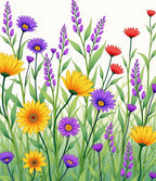 Floral Meadow With Purple Yellow Flowers Rug