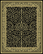 Intricate Black and Gold Floral Scroll Rug