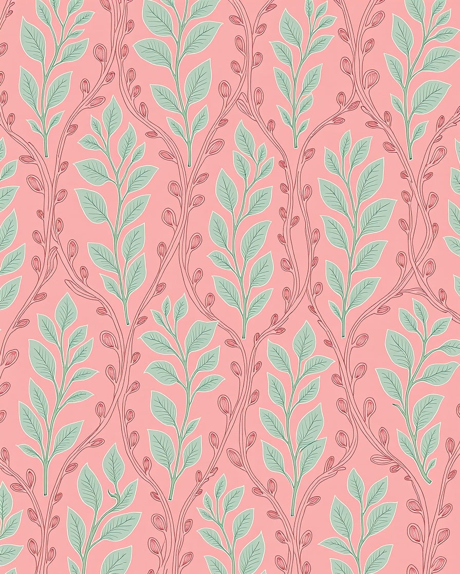 Soft Pink Botanical Vine Design Rug
