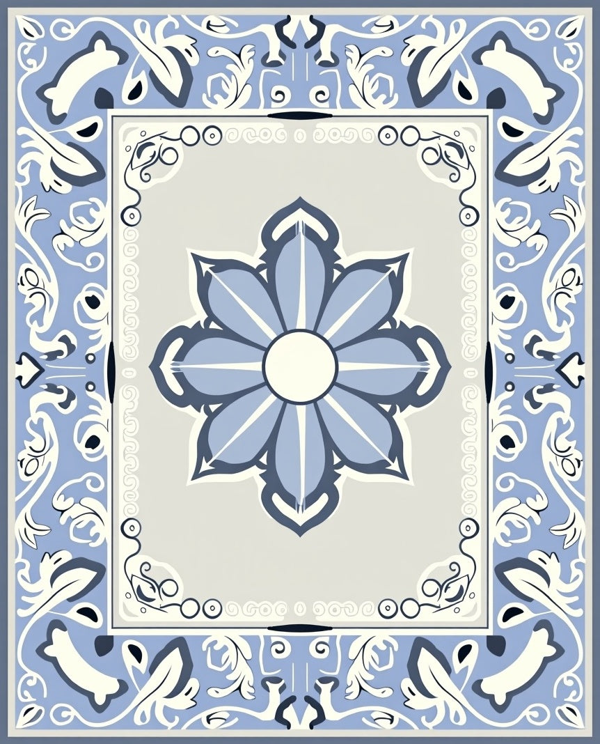 Blue Floral Medallion Border Rug