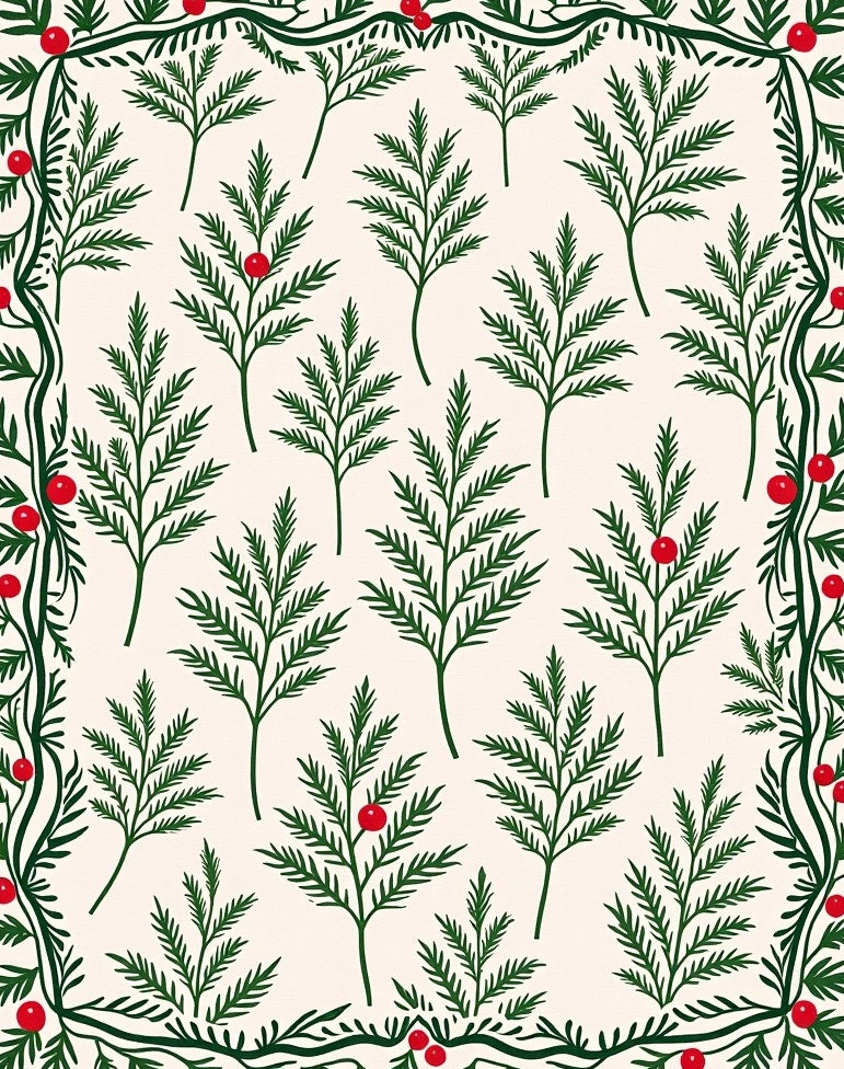 Green Evergreen Berry Border Rug