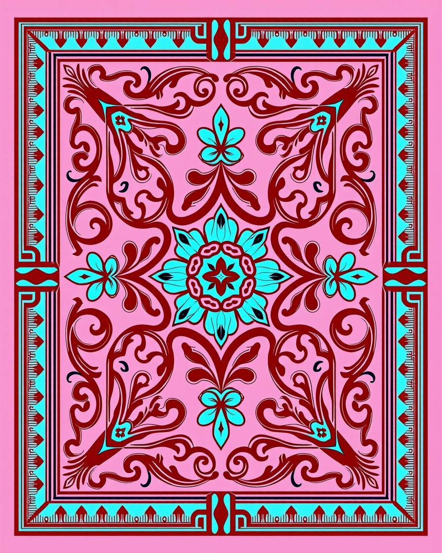 Vivid Floral Medallion Scroll Pattern Rug