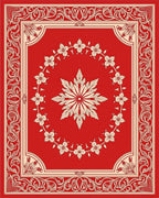 Red Floral Bordered Traditional Design Rug