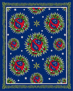 Deep Blue Red Green Floral Wreath Rug