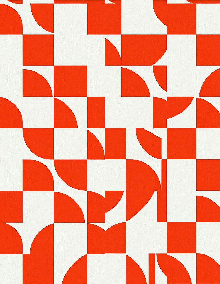 Bold Orange Geometric Checkerboard Rug