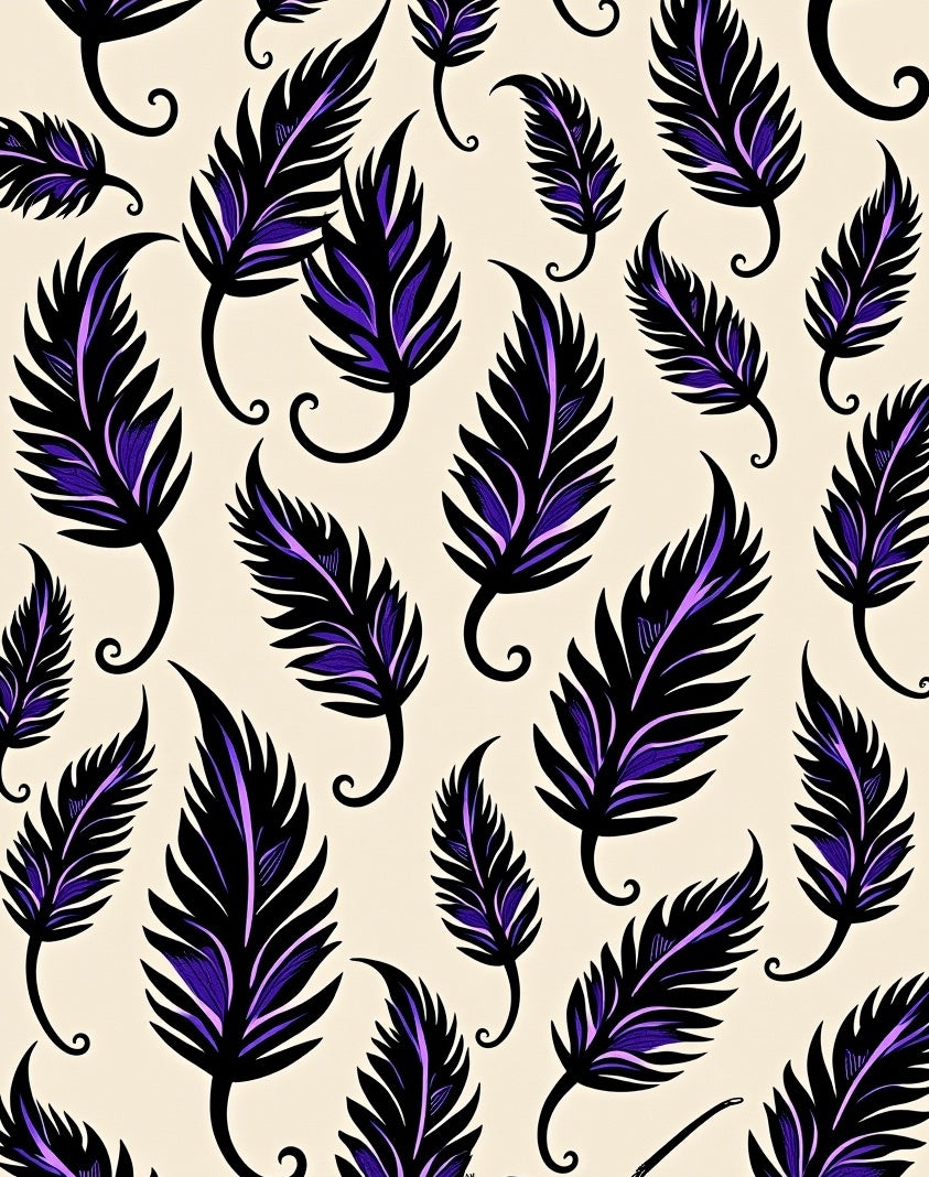 Feather Pattern With Purple Accents Rug