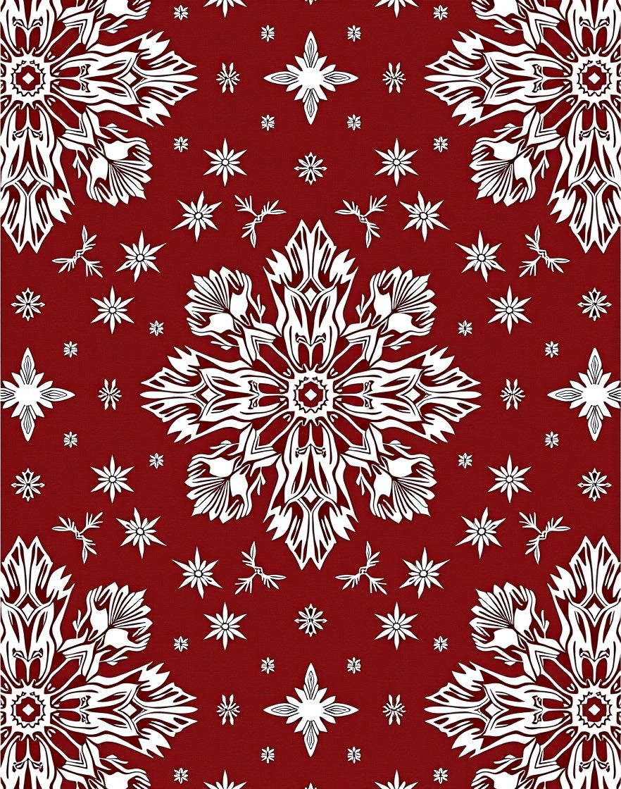 Intricate Folk White Snowflake Pattern Rug
