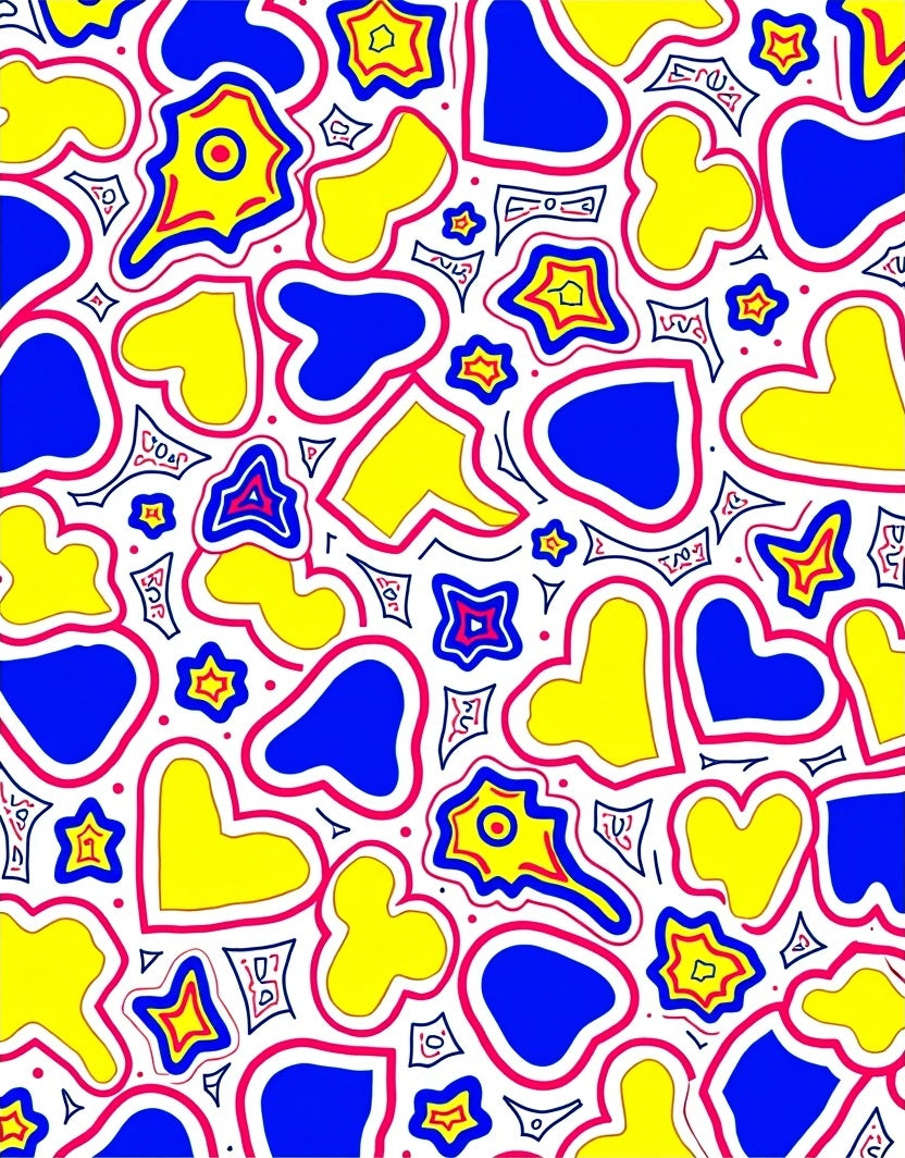 Abstract Blue Yellow Heart Pattern Rug