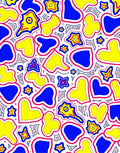 Abstract Blue Yellow Heart Pattern Rug
