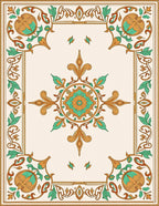 Golden Teal Floral Medallion Border Rug