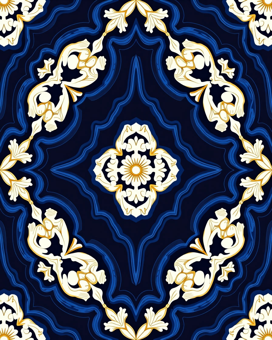 Classic White Gold Floral Pattern Rug