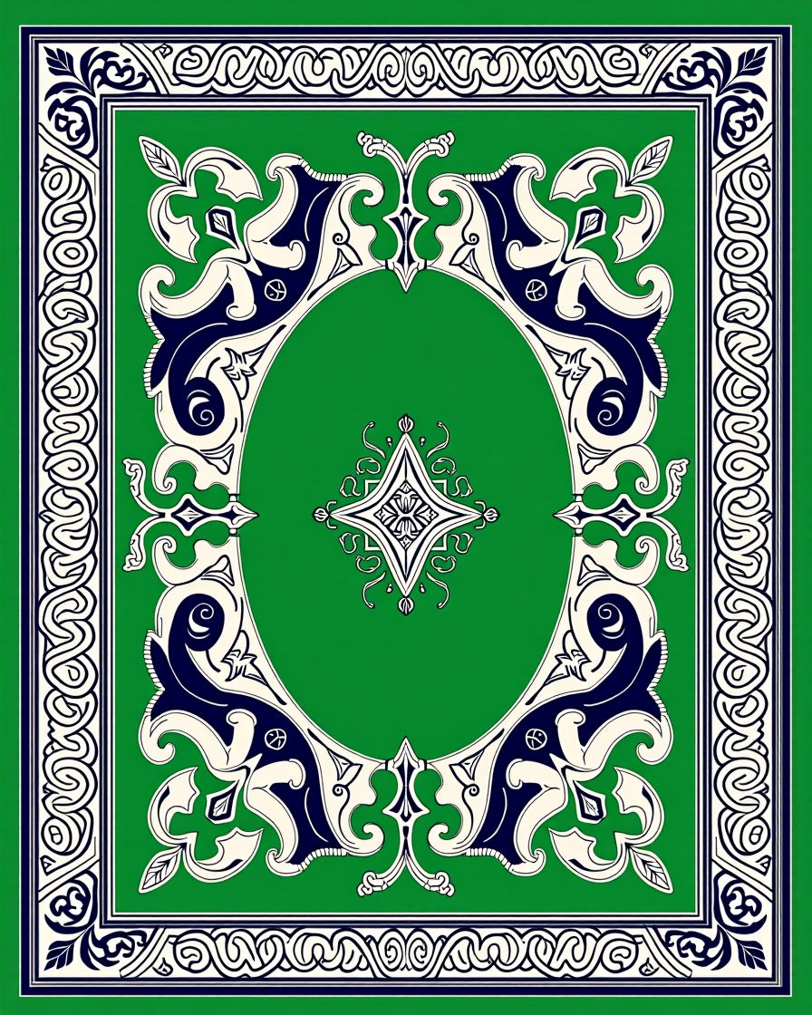 Green Ivory Navy Elaborate Emblem Rug