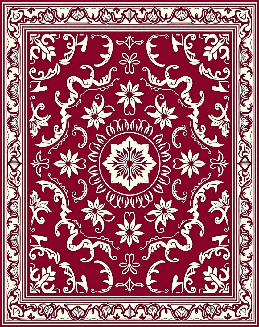 Elegant Floral Damask Pattern Rug