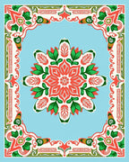 Ornate Coral Green Floral Medallion Design Rug