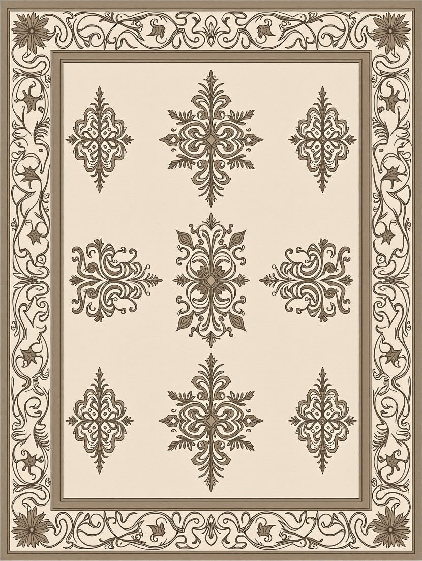 Intricate Floral Bordered Symmetrical Pattern Rug