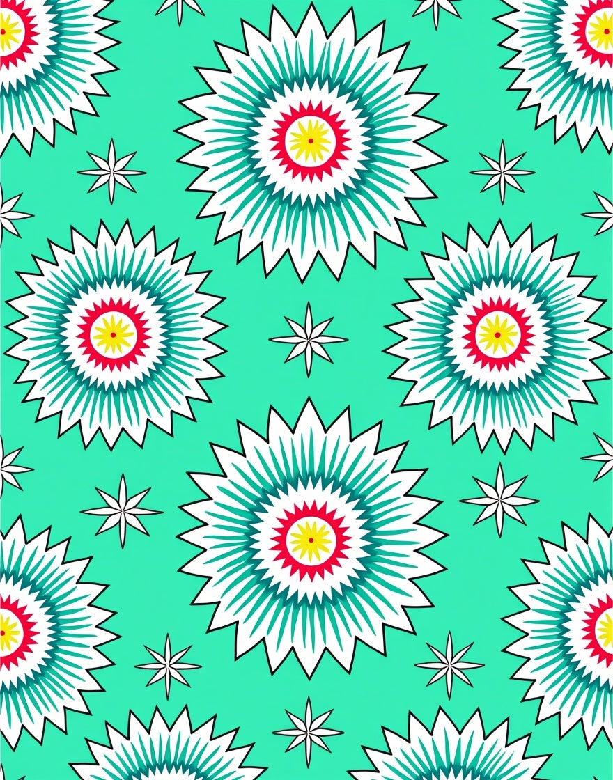 Bright Teal Sunburst Floral Pattern Rug