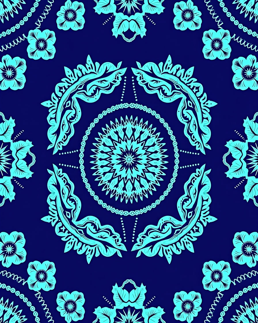 Cyan Floral Mandala Pattern Rug