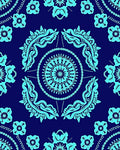 Cyan Floral Mandala Pattern Rug