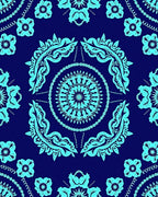 Cyan Floral Mandala Pattern Rug