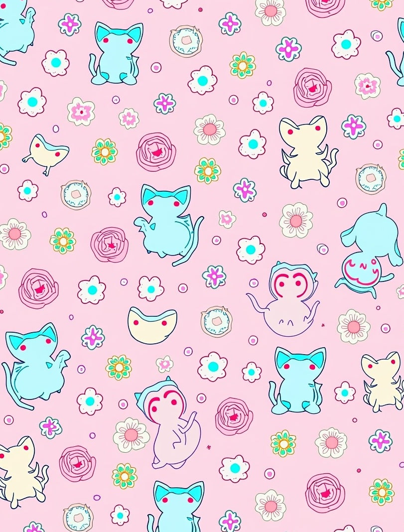 Cute Cat Flower Patterned Rug