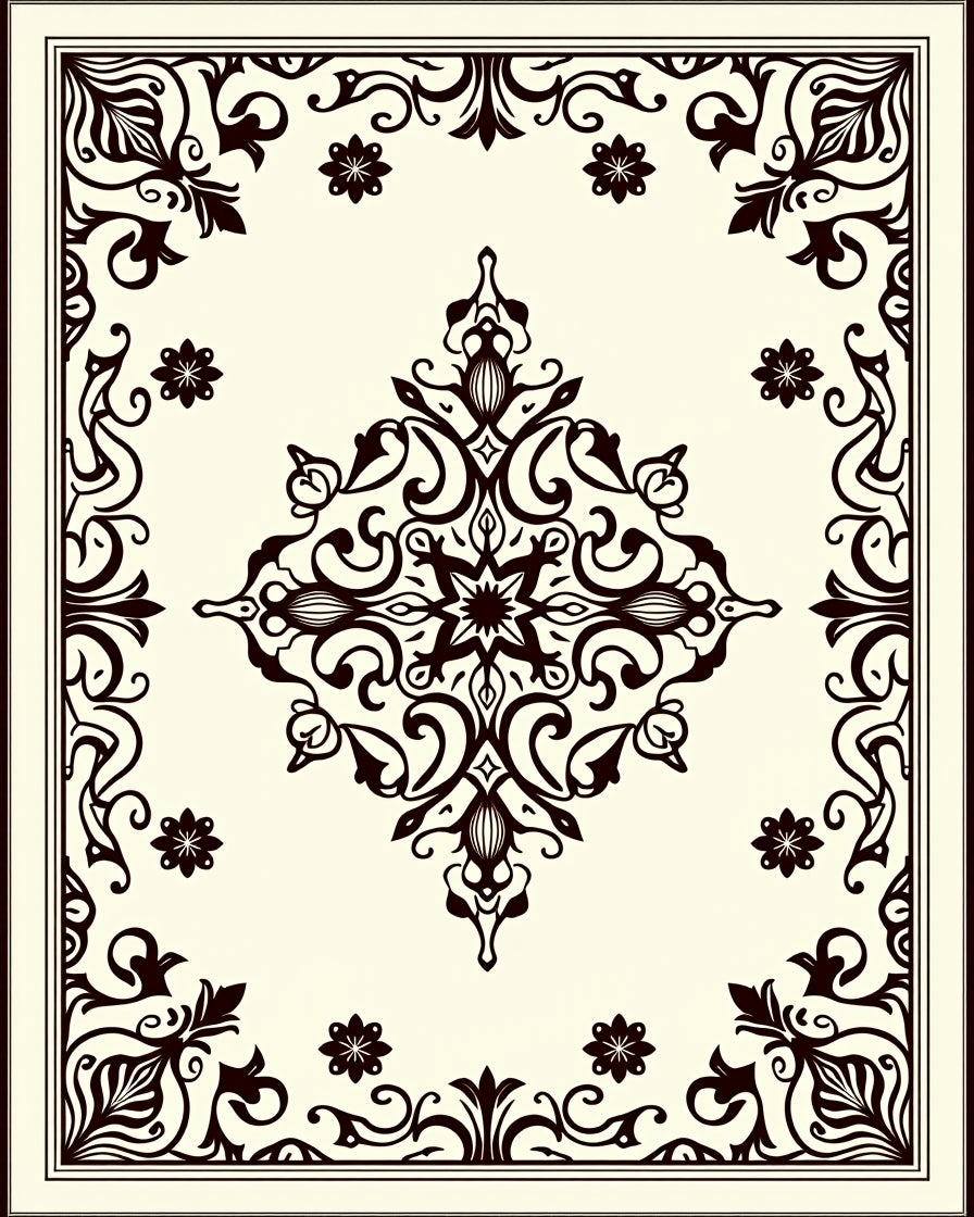 Ivory Black Abstract Intricate Floral Design Rug