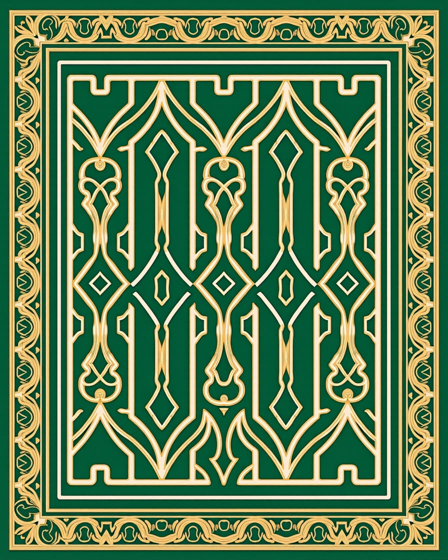 Elegant Emerald Gold Interlocking Design Rug