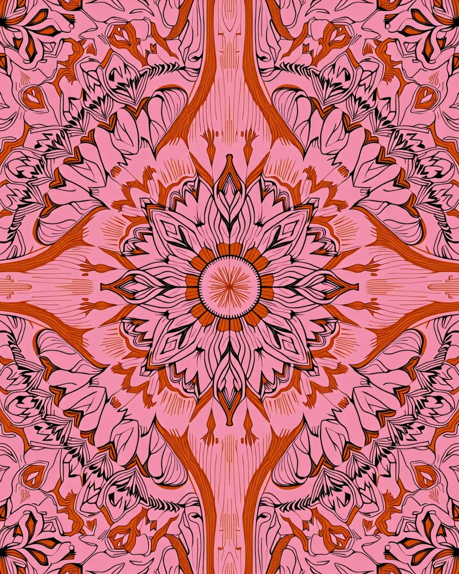 Pink And Orange Floral Mandala Design Rug