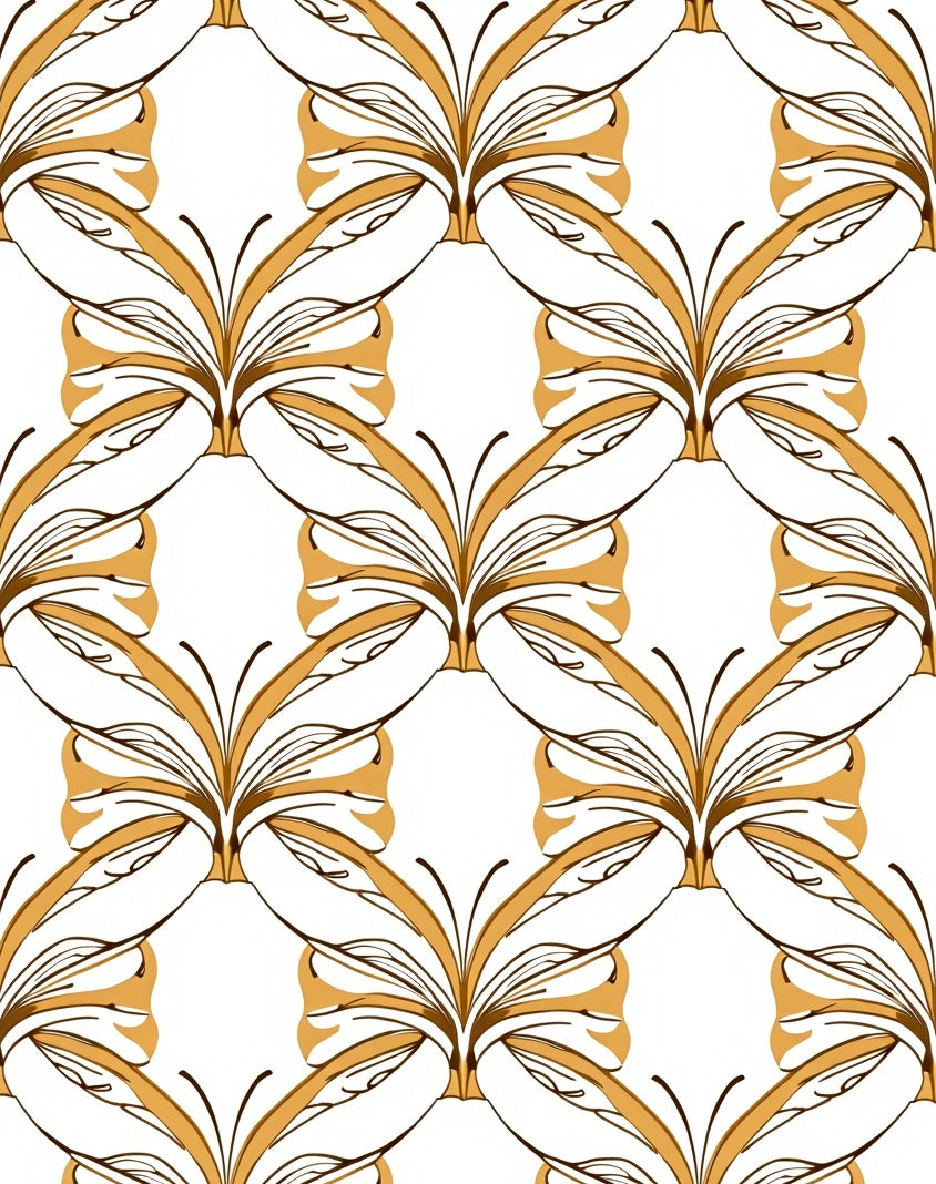 Gold Ochre Interlocking Floral Pattern Rug
