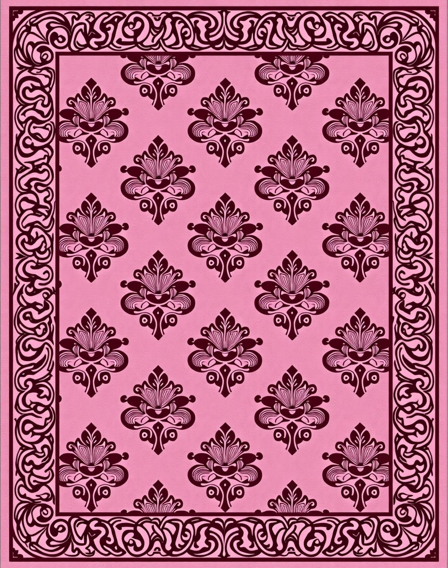 Ornate Floral Pattern Border Rug