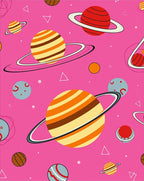 Retro Pink Striped Planets Cosmic Rug