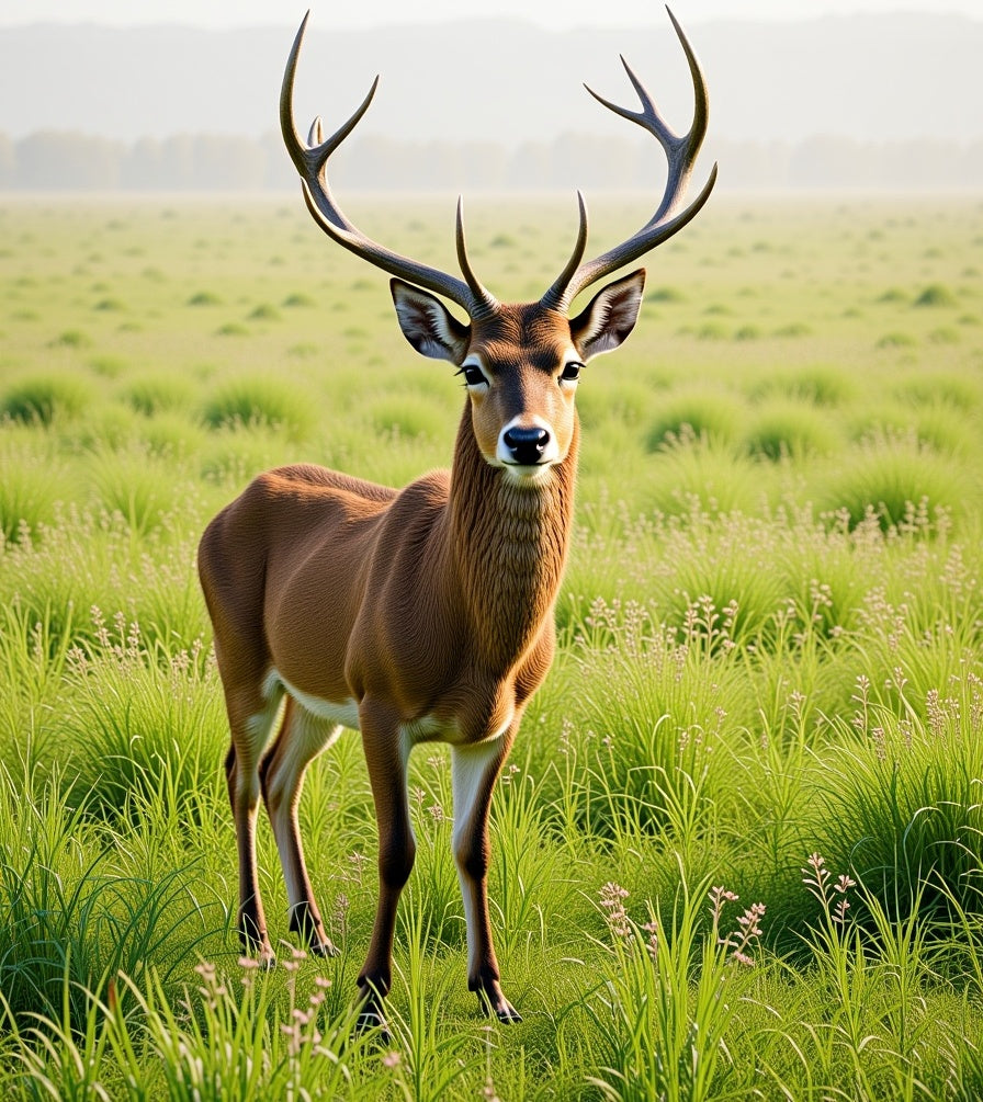 Majestic Antlered Deer In Lush Meadow Rug