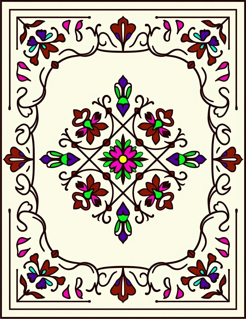 Ornate Floral Medallion Pattern Rug