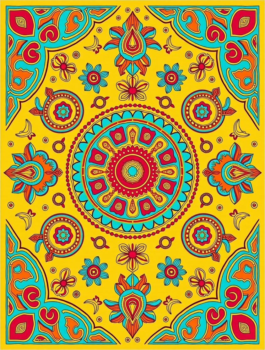Yellow Mandala Floral Pattern Rug