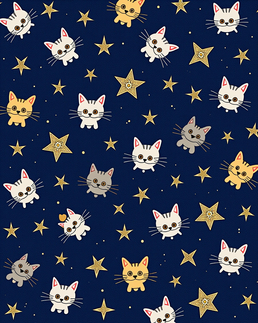 Cute Cat And Star Pattern Rug