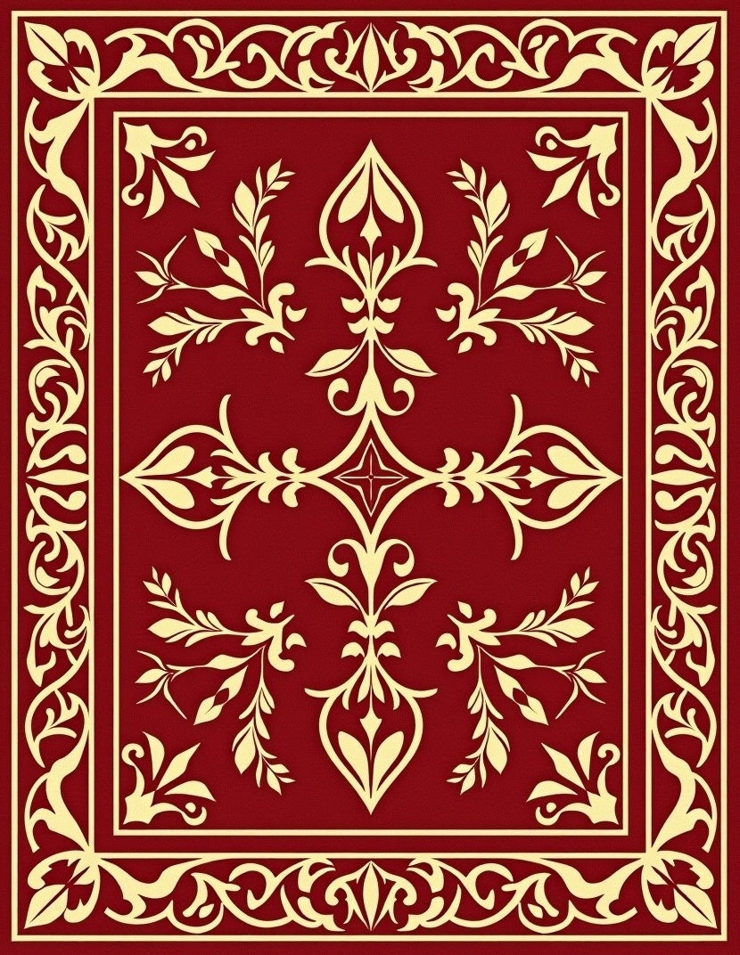 Rich Red Gold Floral Scroll Rug