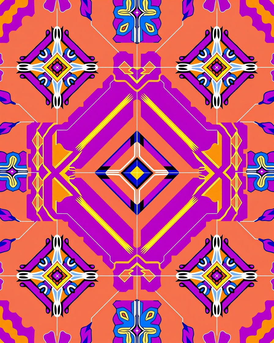 Vibrant Geometric Patchwork Tile Design Rug