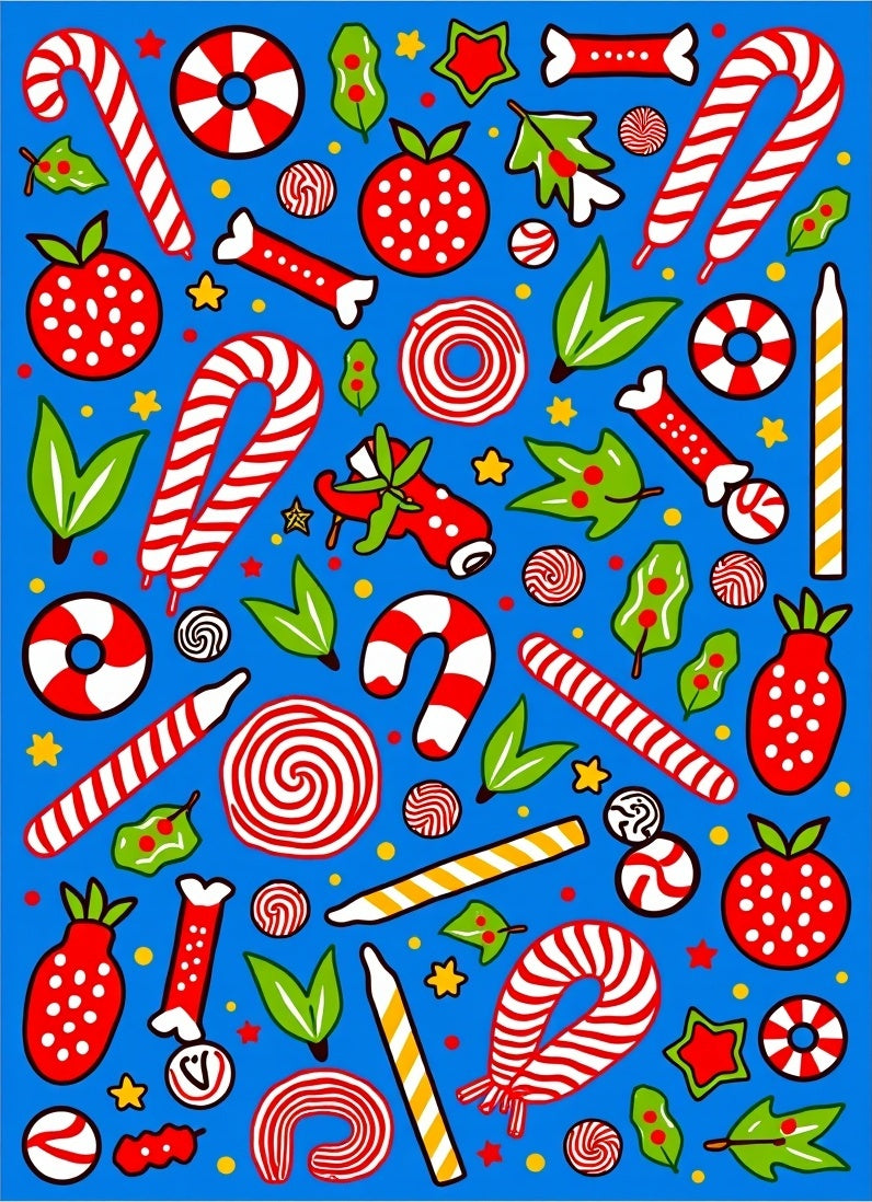 Red White Candy Cane Strawberry Blue Rug