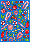 Red White Candy Cane Strawberry Blue Rug